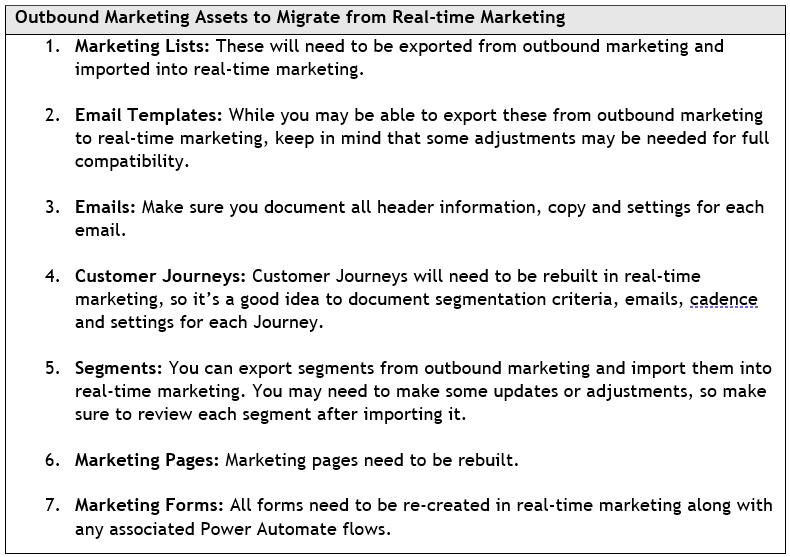 Outbound Marketing Assets to migrate from Real-Time Marketing