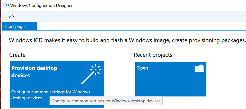 Windows configuration designer screen.