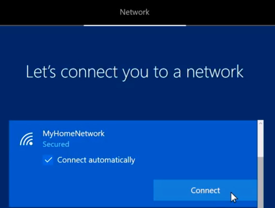 Let's connect to a network screen.