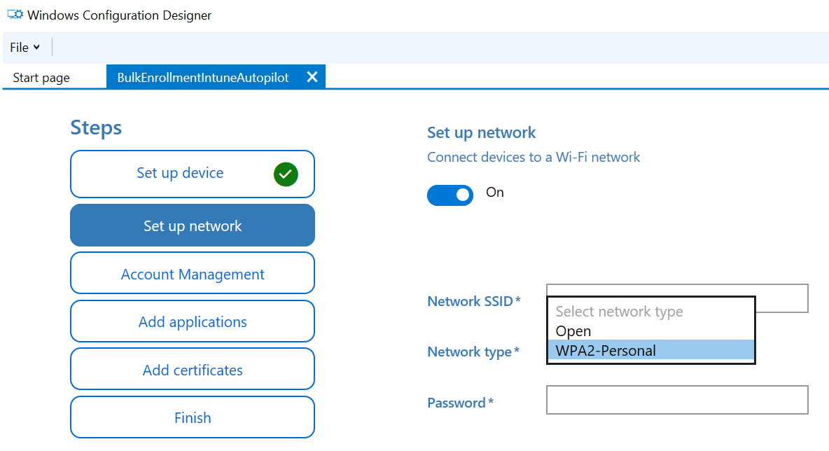 Windows configuration designer screen.