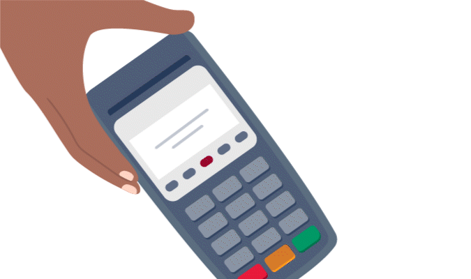 GIF illustration of a handheld checkout machine