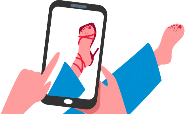 GIF illustration of a person leveraging virtual reality technology to try on a pair of shoes