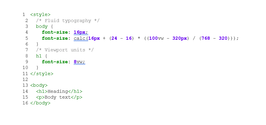 Fluid typography with calc and viewport units (vw)