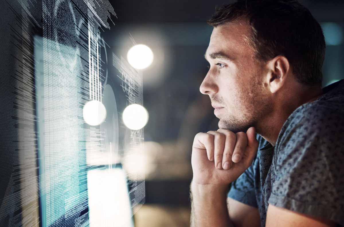 Person staring at a computer screen