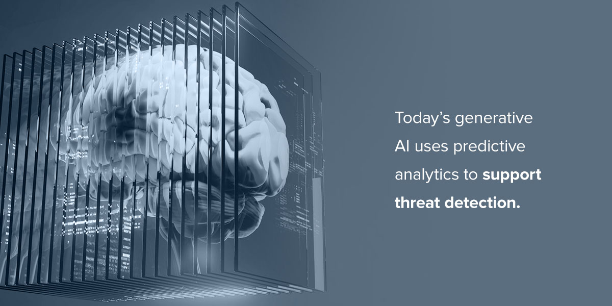 Today's generative AI uses predictive analytics to support threat detection graphic.