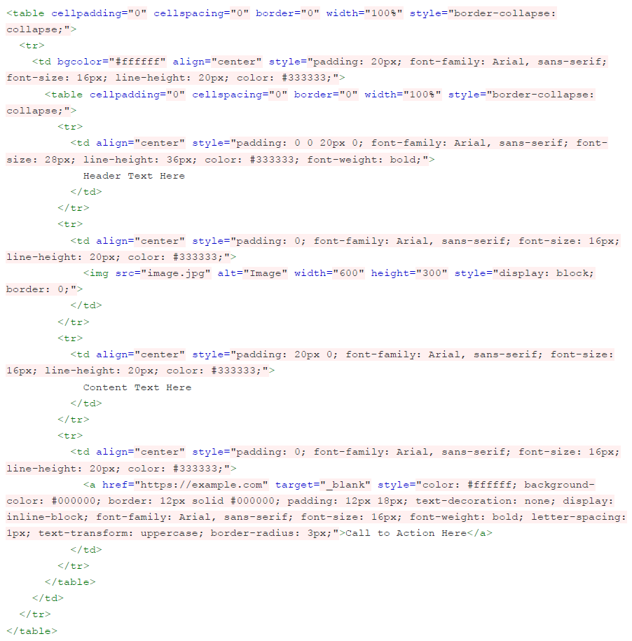 CSS nested tables with inline styles