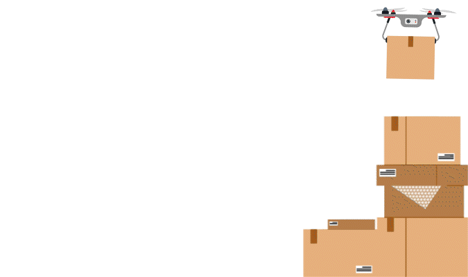 GIF illustration of an aerial drone carrying a package