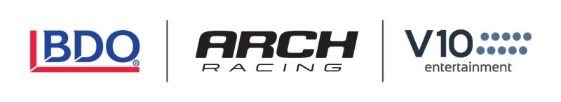 Logos of BDO USA, ARCH Racing, and V10 Entertainment